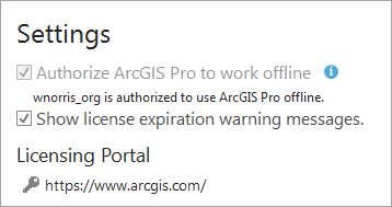 Einstellung "Offline-Modus für ArcGIS Pro autorisieren"