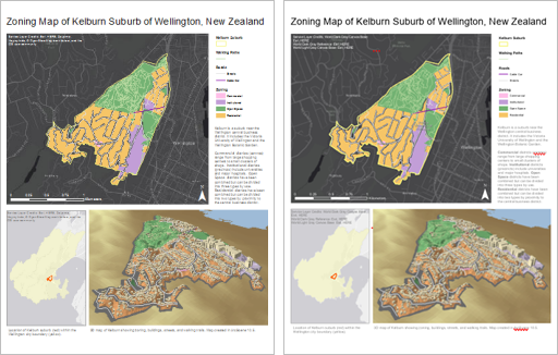 Ansicht der Karten-Layouts von ArcMap und ArcGIS Pro nebeneinander