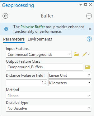 Parameter des Werkzeugs "Puffer"