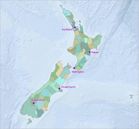 Karte mit den Grenzen der neuseeländischen Gebietskörperschaften