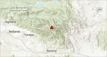 San Gorgonio Mountain markiert mit einem dreieckigen Symbol