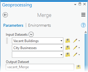 Der Parameter "Eingabe-Datasets" des Werkzeugs "Zusammenführen (Merge)"