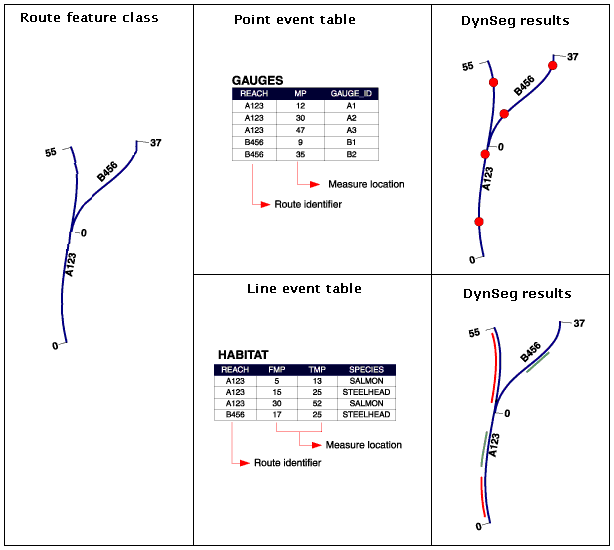 Beispiel für eine Linien- und Punktereignistabelle