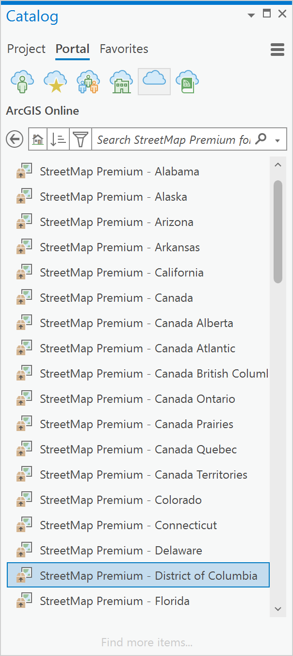 Verfügbare mobile Kartenpakete in der Gruppe "StreetMap Premium for Desktop – North America"