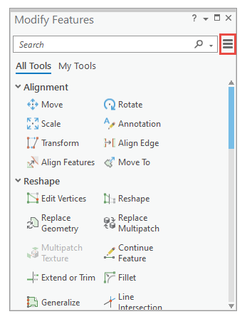 Optionen zum Ändern von Features