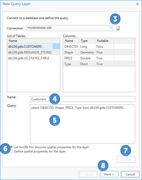 Herstellen einer Verbindung mit einer Datenbank und Definieren der SQL-Abfrage für den neuen Abfrage-Layer.