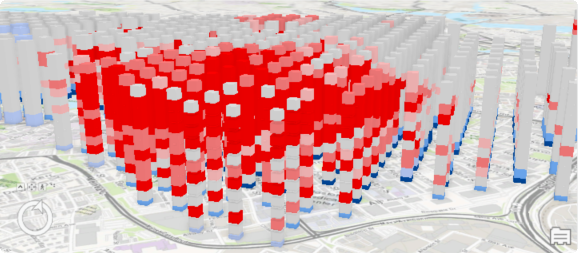 Ausgabe des Anzeigedesigns "Hot- und Cold-Spot-Ergebnisse" im Werkzeug "Raum-Zeit-Würfel in 3D visualisieren"