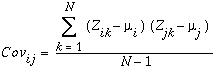Formel für Kovarianz zwischen Layern i und j