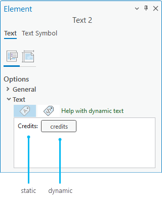 Bereich "Element" mit dynamischem Text