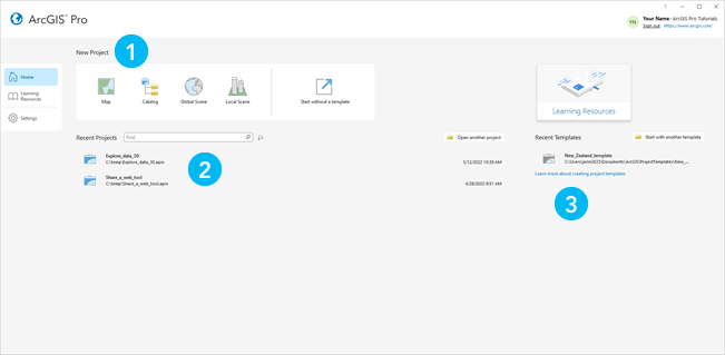 Registerkarte "Startseite" der ArcGIS Pro-Startseite