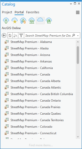 Verfügbare mobile Kartenpakete in der Gruppe "StreetMap Premium for Desktop – North America"