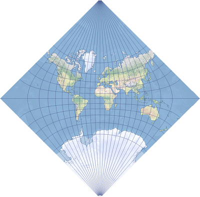 Ein Beispiel für die Projektion "Adams' Quadrat II"