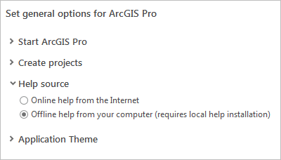 Optionen für die Hilfequelle in ArcGIS Pro