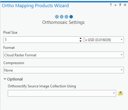 Dialogfeld zum Erstellen eines Ortho-Mapping-Workspace für Drohnenbilder