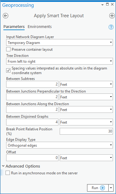 Parameter von "Layout für intelligente Baumstruktur anwenden"