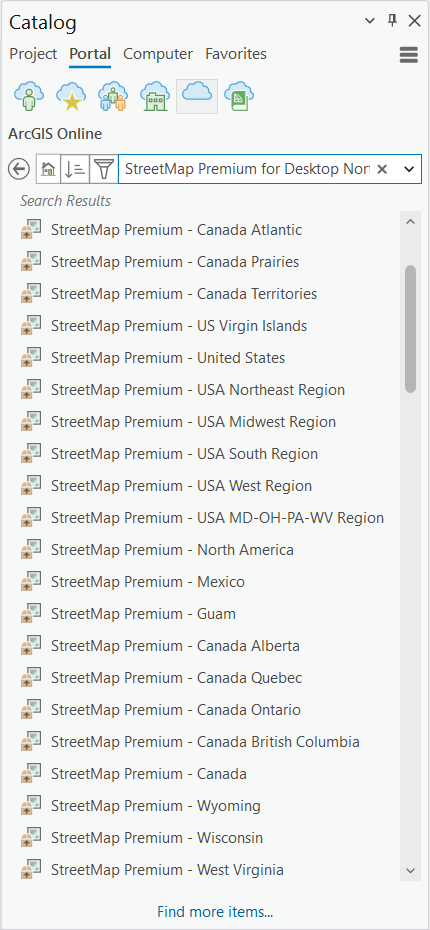 Verfügbare mobile Kartenpakete in der Gruppe "StreetMap Premium for Desktop – North America"