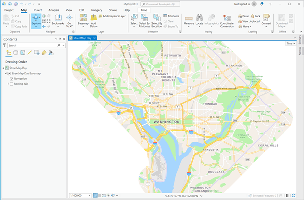 Die Karte "StreetMap Day" aus einem mobilen Kartenpaket für Washington, D.C.