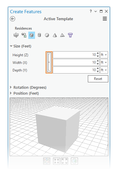 Parameter "Größe", "Rotation" und "Position"