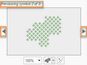 Symbolvorschaufenster mit hervorgehobenen Elementen, die auf zusätzlich ausgewählte Symbole hinweisen