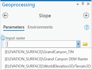 Eine Höhenoberfläche aus der Dropdown-Liste der Layer als Eingabeparameter auswählen