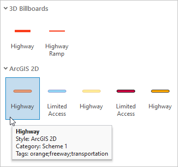 Symbolgalerie mit dem ausgewählten Autobahnsymbol und dem zugehörigen ScreenTip.