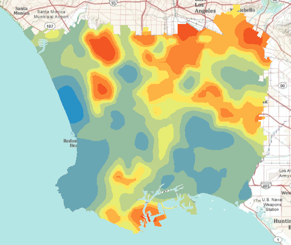 Oberfläche mit der Adipositasrate für Fünftklässler in Los Angeles