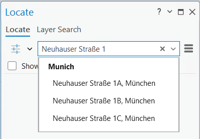 Vorgeschlagene Kandidaten für die Autovervollständigung werden nach Eingabe eines Teils der Hausnummer angezeigt.