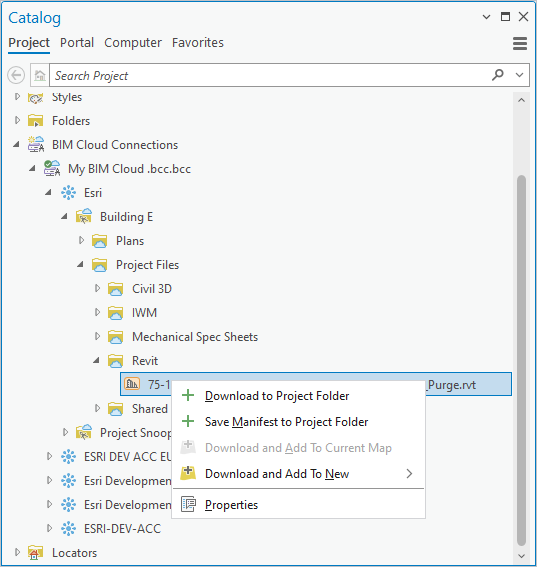 Kontextmenü des BIM-Cloud-Repository-Elements