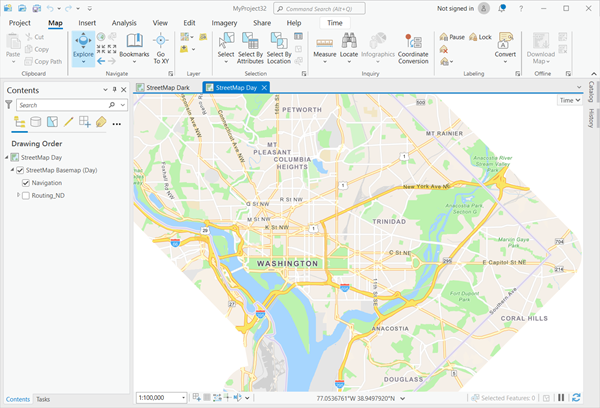 Die Karte "StreetMap Day" aus einem mobilen Kartenpaket für Washington, D.C.