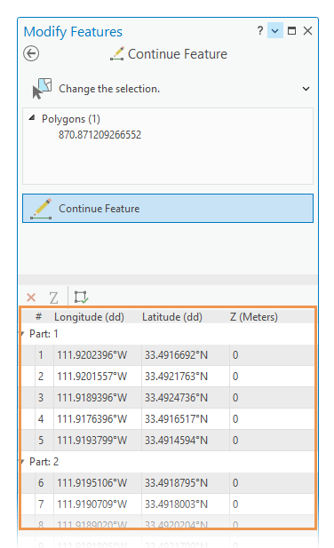 Tabelle mit Geometrieeigenschaften