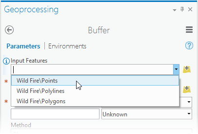 Einen KML-Layer aus der Dropdown-Liste der Layer für den Eingabeparameter auswählen