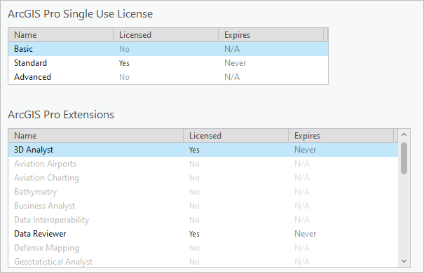 Single-Use-Lizenzinformationen in ArcGIS Pro