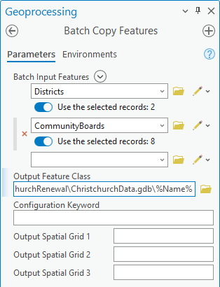 Parameter des Werkzeugs "Batch Features kopieren"