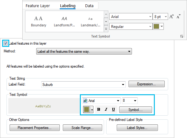 Beschriftungseinstellungen in ArcGIS Pro und ArcMap