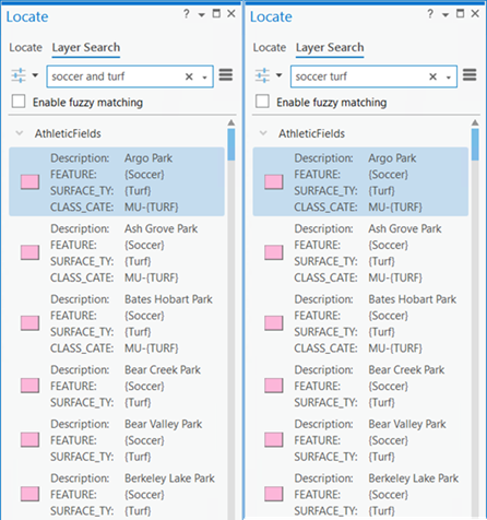 Erweiterte Layer-Suche mit dem Operator AND im Bereich "Suchen"