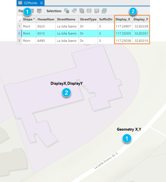 Mit "Dach" und "Straßenseite" werden Ergebnisse für die gleiche Adresse angezeigt