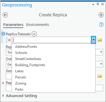 Dropdown-Menü "Replikat-Datasets"