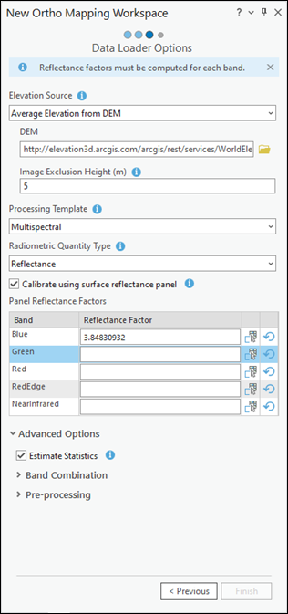 Data Loader-Optionen zur Reflexionskalibrierung