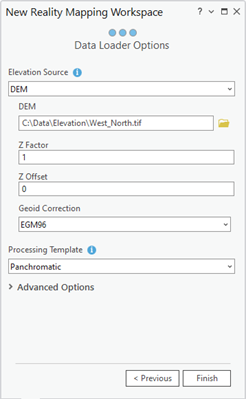 Bereich "Data Loader-Optionen" für Satelliten-Workspace