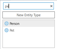 Filtern Sie die Liste der Entitätstypen im Datenmodell des Wissensgraphen.