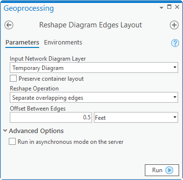 Parameter des Layouts "Schemakanten umformen" für den Umformungsvorgang = Überlappende Kanten trennen