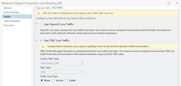 Dialogfeld "Eigenschaften: Netzwerk-Dataset" für "main.Routing_ND"