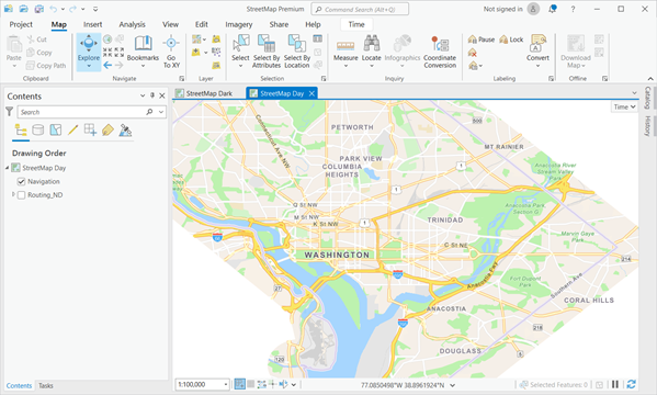 Die Karte "StreetMap Day" aus einem mobilen Kartenpaket für Washington, D.C.