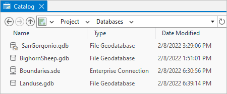 Liste der Datenbanken in einer Katalogansicht