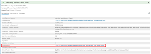 Parameter für Ausgabebericht für das in Schritt 1 trainierte ML-Grundmodell, um sich einen Überblick über signifikante Features zu verschaffen