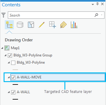 Ausgewählter CAD-Feature-Layer im Bereich "Inhalt" Ausgewählter CAD-Feature-Layer im Bereich "Inhalt"