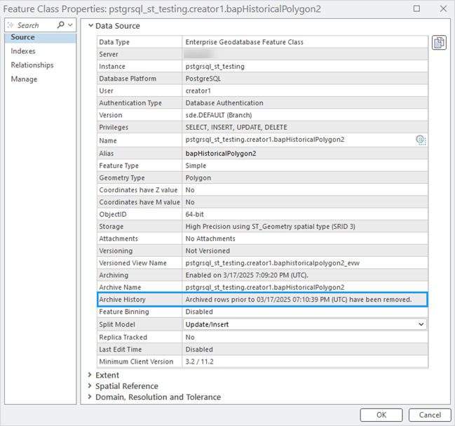 Parameter "Archivverlauf" im Dialogfeld "Feature-Class-Eigenschaften" Parameter "Archivverlauf" im Dialogfeld "Feature-Class-Eigenschaften"