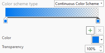 Der Farbschema-Editor zeigt die zweite Farbe des kontinuierlichen Schemas an, die mit dem angrenzenden Blau identisch ist, jedoch mit voller Transparenz. Der Farbschema-Editor zeigt die zweite Farbe des kontinuierlichen Schemas an, die mit dem angrenzenden Blau identisch ist, jedoch mit voller Transparenz.