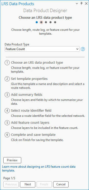 Datenprodukttyp "Feature-Anzahl" auf der Seite "Typ für LRS-Datenprodukt auswählen" Datenprodukttyp "Feature-Anzahl" auf der Seite "Typ für LRS-Datenprodukt auswählen"