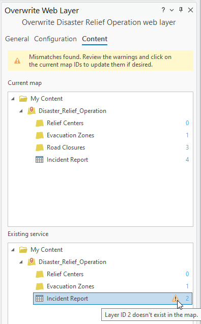 Neuer Web-Layer mit Sublayer-IDs verglichen mit den IDs des vorhandenen Service-Sublayers. Neuer Web-Layer mit Sublayer-IDs verglichen mit den IDs des vorhandenen Service-Sublayers.